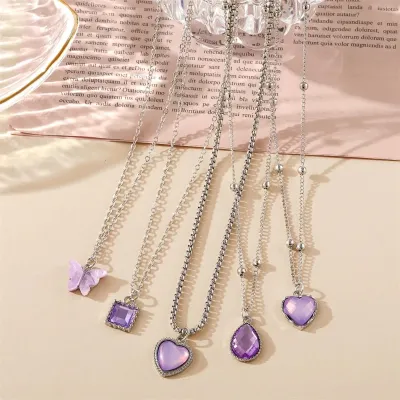 Colorful Butterfly Love Pearl Pendant Necklace Set (5 pcs)